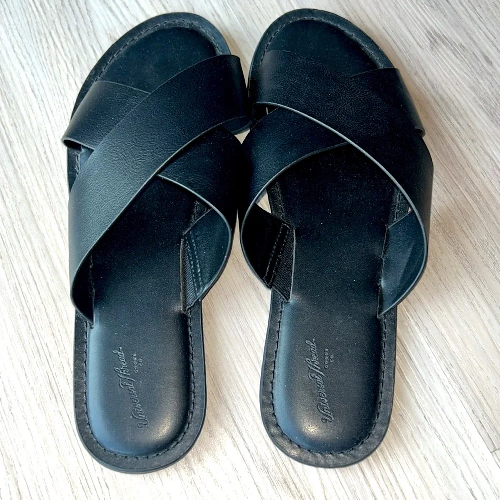 Slide Sandals Lot- 2 Pairs 8 Black Universal Thread-Tan Sequin Forever 21